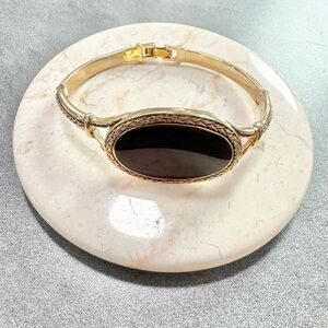 Vintage Monet Gold Tone With Deep Red Colored Enamel Bangle Bracelet